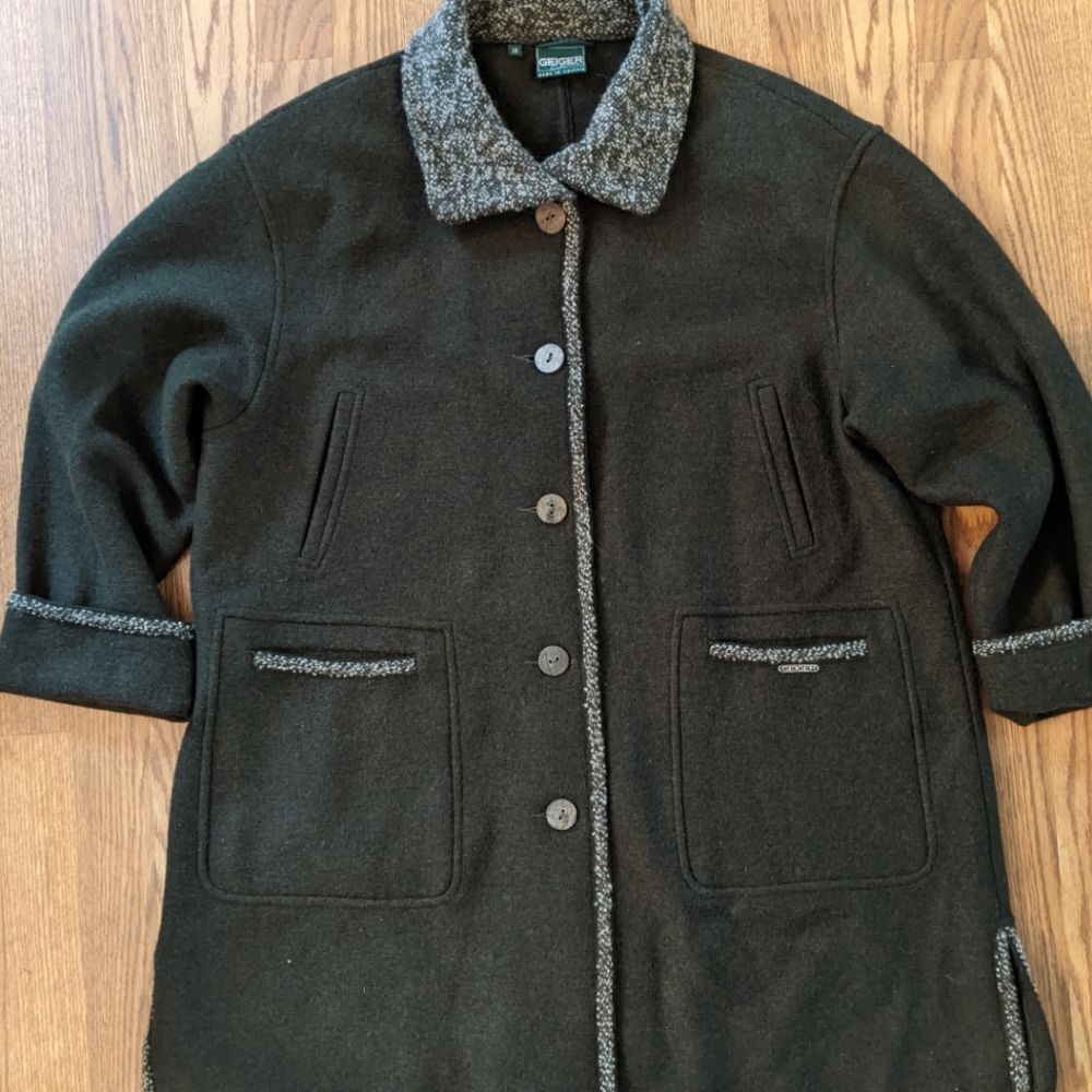 NWOT Geiger of Austria boiled wool button coat size 38/LG Petit loden green